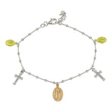 Sterling Silver Rhodium Lady of Guadalupe Tri Color Charm Bracelet