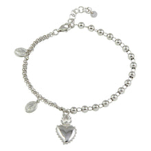 Load image into Gallery viewer, Sterling Silver Rhodium Plated Lady of Guadalupe Bead Bracelet with Heart Charm
