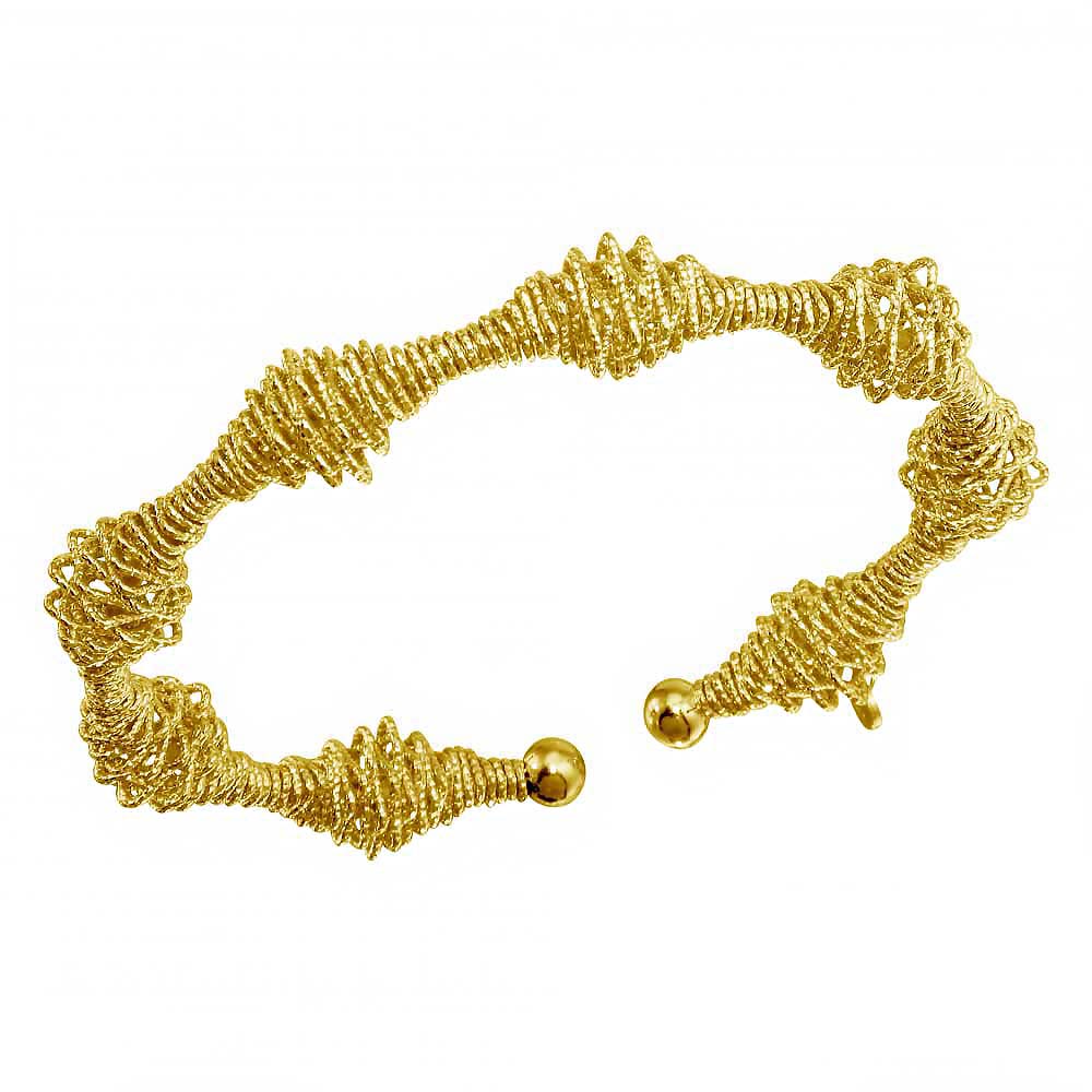 Sterling Silver Gold Plated Diamond Cut Wire Design Cuff Bracelets