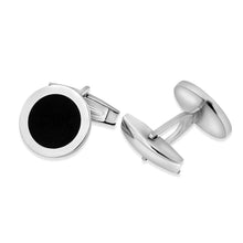 Load image into Gallery viewer, Sterling Silver Round Black Enamel Cufflink