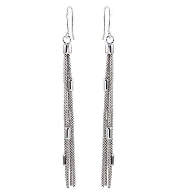 Sterling Silver Rhodium Plated Tassel Earrings