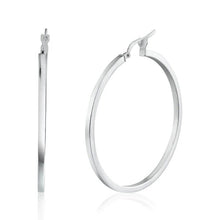 Load image into Gallery viewer, Sterling Silver Rhodium Plated Silver 2mm Hoop Earrings