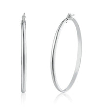 Load image into Gallery viewer, Sterling Silver Rhodium Plated Silver 3.5mm Dome Hoop Earrings