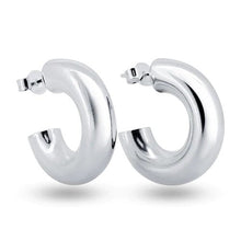 Load image into Gallery viewer, Sterling Silver Rhodium Plated Puff Semi Hoop Earrings