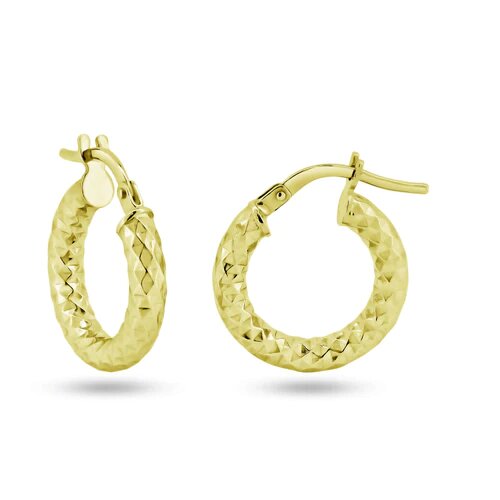 Sterling Silver Gold Plated Silver 3mm Diamond Cut Textured Hoop Earrings