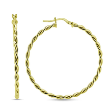 Load image into Gallery viewer, Sterling Silver Gold Plated 2.4mm Twisted Hoop Earrings