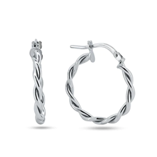 Load image into Gallery viewer, Sterling Silver Rhodium Plated 2.4mm Twisted Hoop Earrings