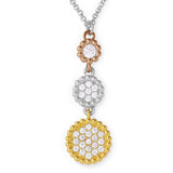 Sterling Silver Rhodium Plated Graduated 3 Toned Circle Drop Necklace