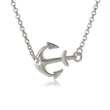 Sterling Silver Rhodium Plated Anchor Necklace