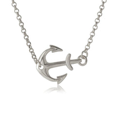 Sterling Silver Rhodium Plated Anchor Necklace