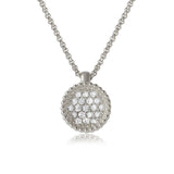 Sterling Silver Rhodium Plated CZ Encrusted Round Bowl Pendant with .925 Chain