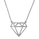Sterling Silver Rhodium Plated Diamond Outline Necklace