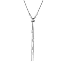 Load image into Gallery viewer, Sterling Silver Rhodium Plated Round Bar Tassel Necklace with Adjustable Ring