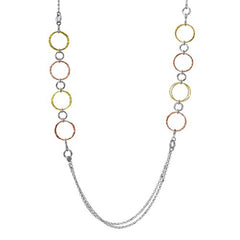 Sterling Silver Tri Color Plated Multi Open Ring Long Necklace