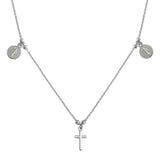 Sterling Silver Rhodium Cross With Religious Charms Necklace