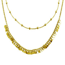 Load image into Gallery viewer, Sterling Silver Gold Beaded Disc Charms Double Chain Choker Necklace