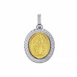 Sterling Silver Gold And Rhodium Plated Virgin Mary Medallion Pendant