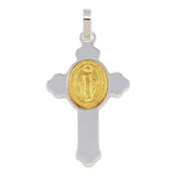 Sterling Silver Rhodium Plated Cross Pendant with Gold Plated Medallion Pendant