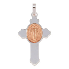 Sterling Silver Rhodium Plated Cross Pendant with Rose Gold Plated Medallion Pendant