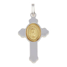 Load image into Gallery viewer, Sterling Silver Rhodium Plated Cross Pendant with Gold Plated Medallion Pendant