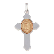 Load image into Gallery viewer, Sterling Silver Rhodium Plated Cross Pendant with Rose Gold Medallion Pendant