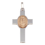 Sterling SilverRhodium Plated Cross Pendant with Rose Gold Plated Medallion Pendant