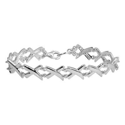 Sterling Silver Rhodium Plated X Link Tennis Bracelet Width-10.8mm, Length-7inches