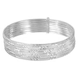 Sterling Silver High Polished Diamond Cut Semanario Bangle Bracelet