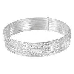 Sterling Silver High Polished Diamond Cut Semanario Bangle Bracelet