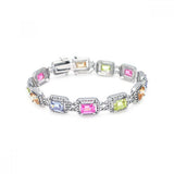 Sterling Silver Rhodium Plated Multiple Multicolor Square CZ Bracelet