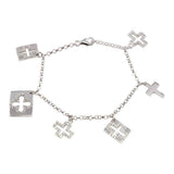Sterling Silver Multi Cross Charm Bracelet with Clear CZ