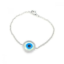 Load image into Gallery viewer, Sterling Silver Evil Eye Charm Paved with Clear CZ Bracelet
