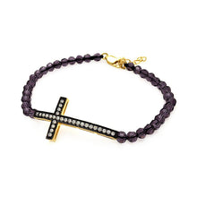 Load image into Gallery viewer, Bead Bracelet with Sterling Silver Black &amp; Yellow Gold Plated Sideways Cross Charm Paved with CZ