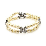 Sterling Silver Cross CZ Pearl Bracelet