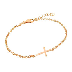 Sterling Silver Rose Gold Plated Sideways Cross Bracelet