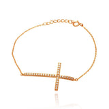 Sterling Silver Rose Gold Plated Sideways Cross CZ Bracelet