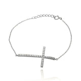 Sterling Silver Bracelet with Sideways Cross Charm Paved with Clear CZ