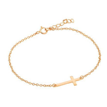 Load image into Gallery viewer, Sterling Silver Rose Gold Plated Sideways Cross Bracelet