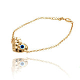 Sterling Silver Yellow Gold Plated Bracelet with Fancy Heart Charm with Evil Eye