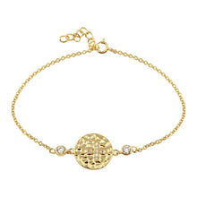 Load image into Gallery viewer, Sterling Silver Yellow Gold Plated Bracelet Circle Charm Inlaid with Clear CZ