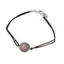 Load image into Gallery viewer, Sterling Silver Light Blue CZ Evil Eye Leather Strap Bracelet