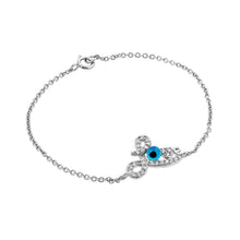 Load image into Gallery viewer, Sterling Silver Bracelet with LOVE  Charm Paved with Clear CZ and Evil Eye Charm