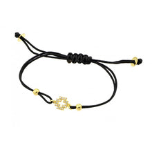 Load image into Gallery viewer, Black Cord Bracelet with Sterling Silver Yellow Gold Plated Open Cross Charm with Clear CZ