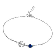 Load image into Gallery viewer, Sterling Silver Fancy Rhodium Plated Clear Cz Anchor and Blue Evil Eye Charm Bracelet with Lobster Clasp ClosureAnd Length of 7.25  with extension