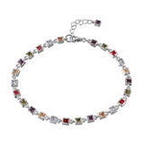Sterling Silver Rhodium Plated Multi Color Tennis Bracelet