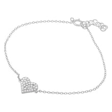 Load image into Gallery viewer, Sterling Silver Rhodium Plated CZ Encrusted Hearts Bracelet