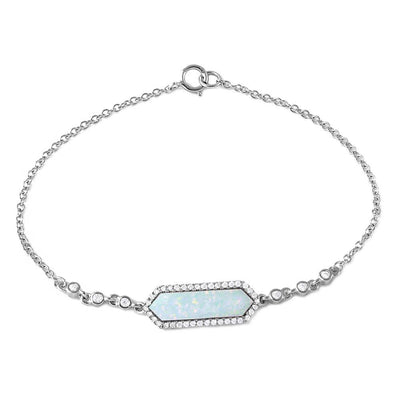 Sterling Silver Rhodium Plated Mother Opal Center Stone Bracelet