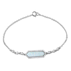 Sterling Silver Rhodium Plated Mother Opal Center Stone Bracelet