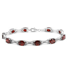 Load image into Gallery viewer, Sterling Silver Rhodium Plated Red Oval CZ Tennis Bracelet