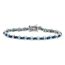 Load image into Gallery viewer, Sterling Silver Rhodium Plated Blue Marquise and Clear Round CZ Tennis Bracelet